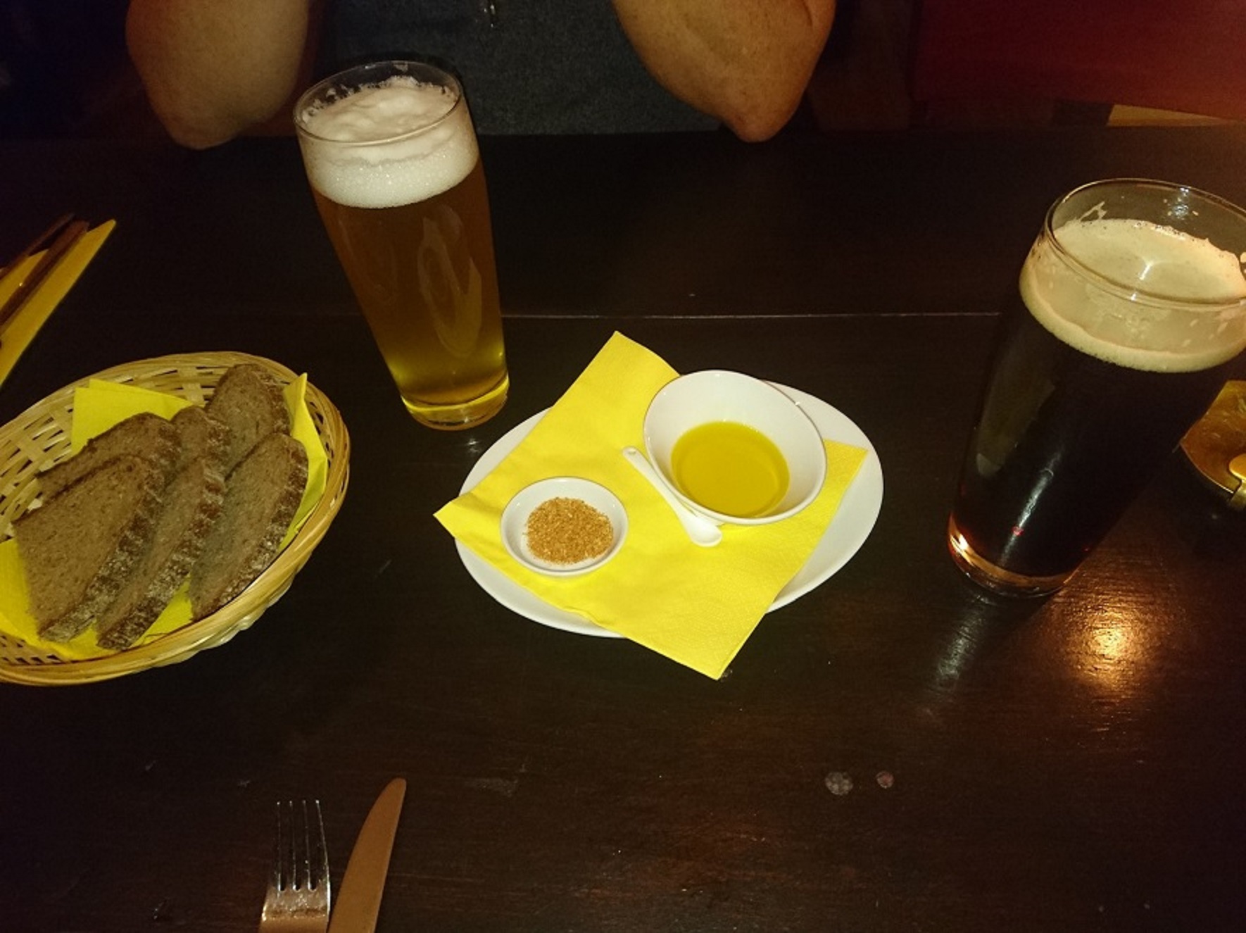 Whole-grain Bread with Grapeseed Oil and Smoked Salt, Home-brewed Beer